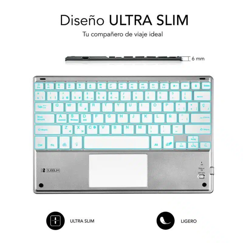 Teclado Retroiluminado Bluetooth Smart Para Tablet O Ipad  Blanco Plata - Imagen 3
