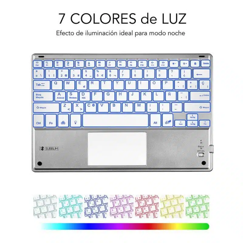 Teclado Retroiluminado Bluetooth Smart Para Tablet O Ipad  Blanco Plata - Imagen 5