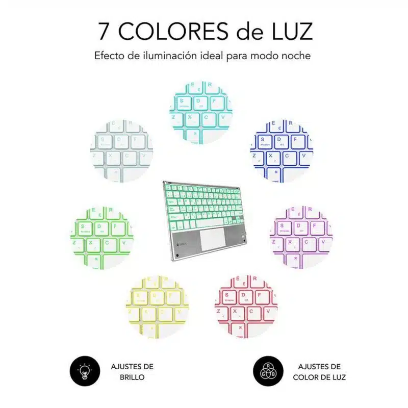 Teclado Retroiluminado Bluetooth Smart Para Tablet O Ipad  Blanco Plata - Imagen 6