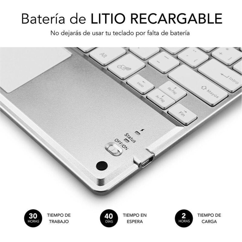 ✅ Teclado retroiluminado Bluetooth Smart para Tablet o iPad - Blanco-Plata