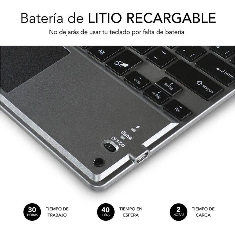 ✅ Teclado retroiluminado Bluetooth Smart para Tablet o iPad - Gris-Negro
