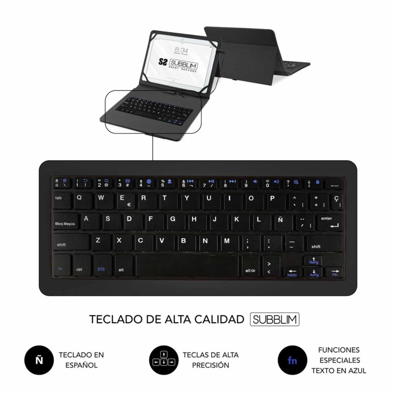 ✅ Funda con teclado micro USB – USB C KEYTAB PRO USB 9.6″ – 11″ - Negro