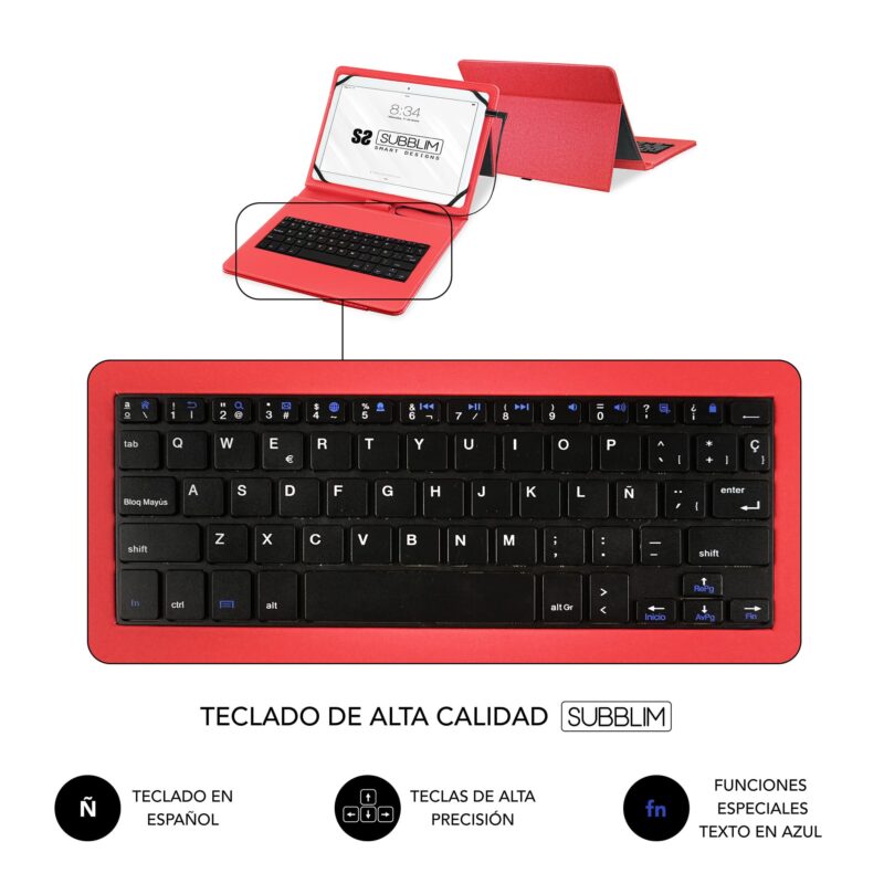 ✅ Funda con teclado micro USB – USB C KEYTAB PRO USB 9.6″ – 11″ - Rojo