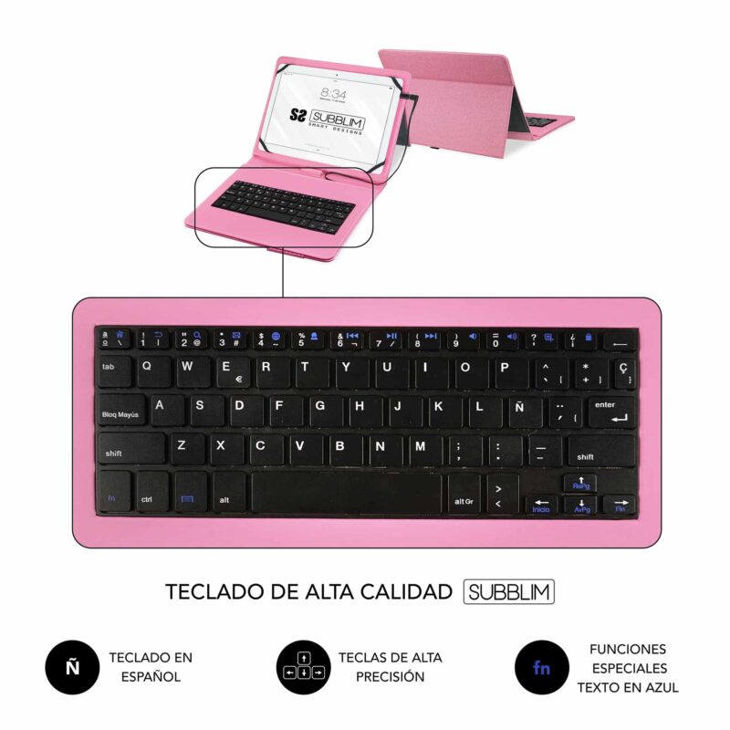 ✅ Funda con teclado micro USB – USB C KEYTAB PRO USB 9.6″ – 11″ - Rosa