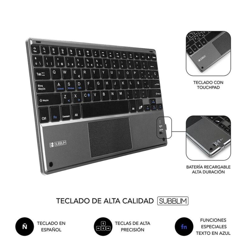 ✅ Funda con teclado Bluetooth Touchpad KEYTAB PRO BT 9.6″ – 10.8″ Negra