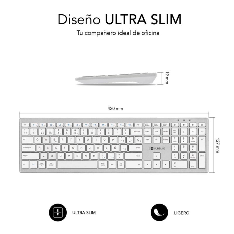 ✅ Pure Extended teclado extendido inalámbrico Bluetooth - Blanco-Plata