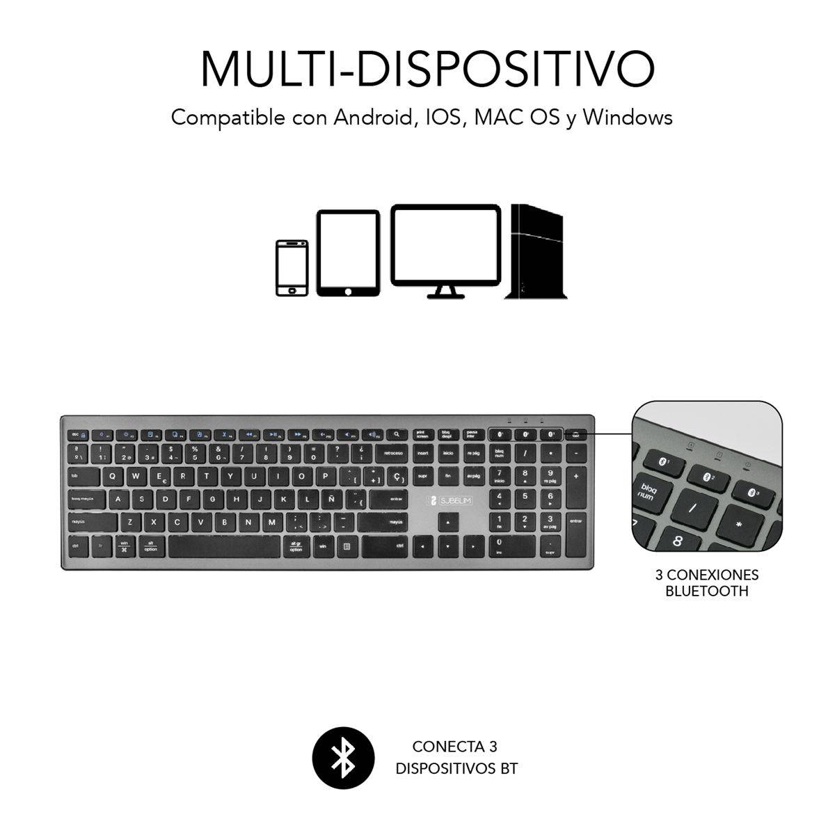 SUBBLIM SUBKT4-BTPI60 teclado para móvil Negro Bluetooth QWERTY