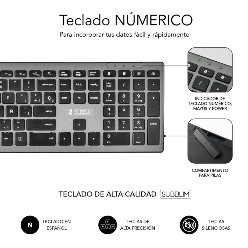 ✅ Pure Extended teclado extendido inalámbrico Bluetooth - Gris-Negro