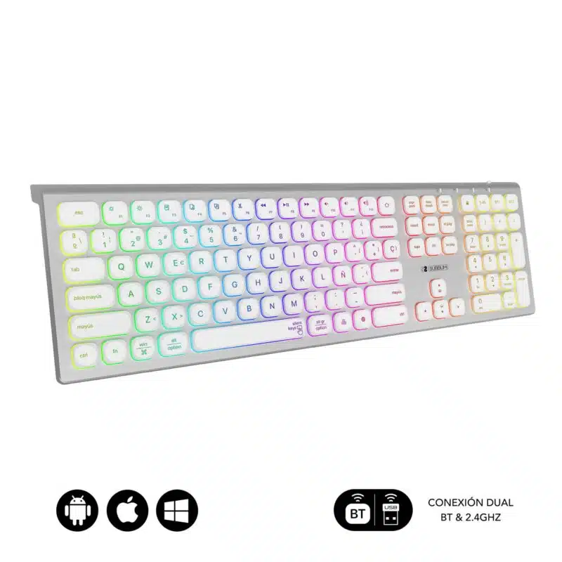 Clavier Bluetooth/2.4G éclairé Master Extended Blanc/Argent