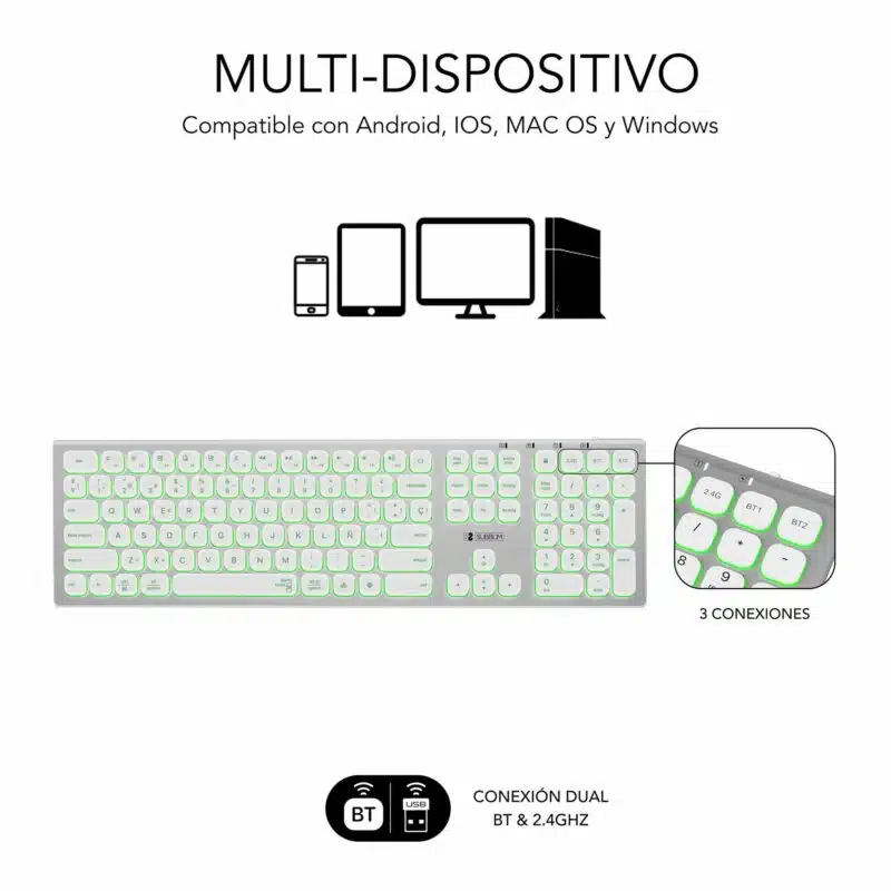 Clavier Bluetooth/2.4G éclairé Master Extended Blanc/Argent – Image 3