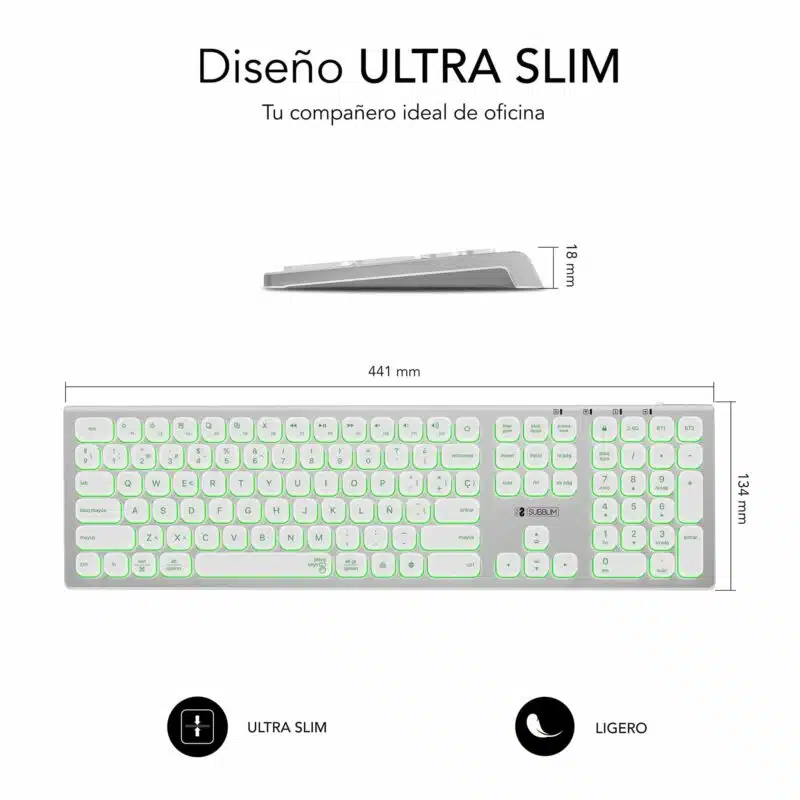 Clavier Bluetooth/2.4G éclairé Master Extended Blanc/Argent – Image 4