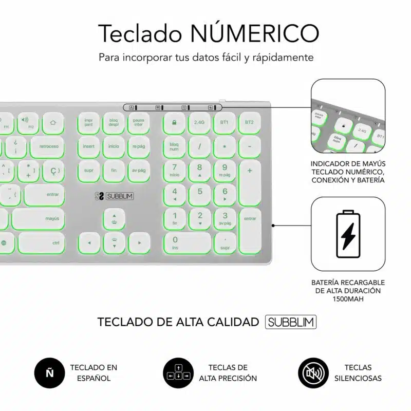 Clavier Bluetooth/2.4G éclairé Master Extended Blanc/Argent – Image 5