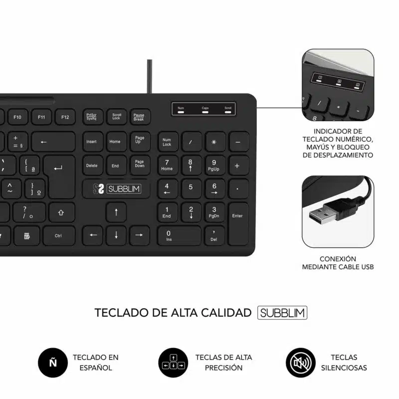 Teclado Business Slim Silencioso Con Cable Usb  Negro - Imagen 3