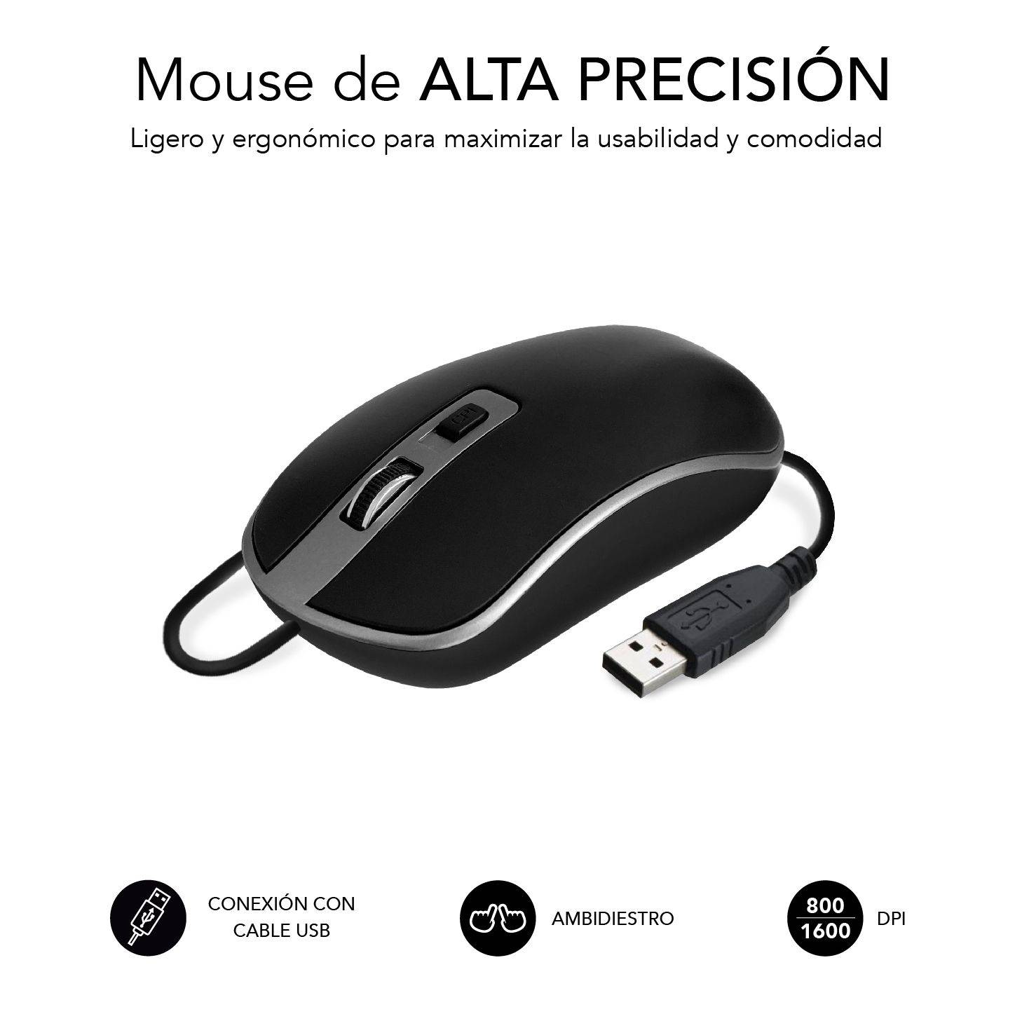  KKUOD Ratón con cable con diseño ergonómico que reduce la  fatiga muscular de la mano, mouse de computadora USB silencioso, ratones de  oficina y hogar de 1600 DPI (negro, cableado) 