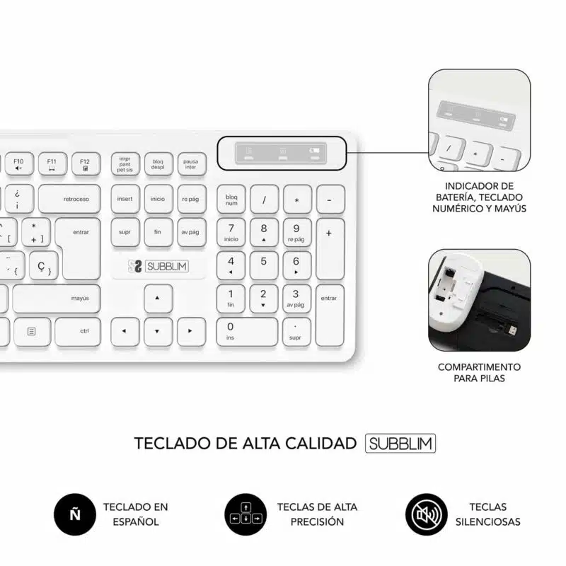 Combo Teclado y Ratón Business Slim Silencioso Inalámbrico 2.4G  Blanco - Imagen 3
