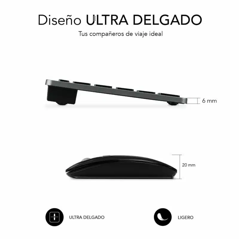 Teclado e mouse Bluetooth + combo multidispositivo compacto 2.4G cinza preto - Image 5