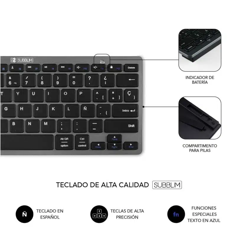 Teclado e mouse Bluetooth + combo multidispositivo compacto 2.4G cinza preto - Image 4