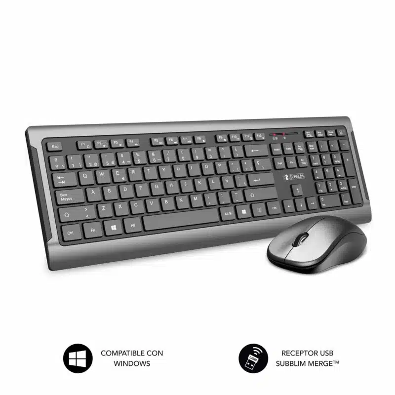 Clavier et souris sans fil ultra-fins et silencieux de qualité supérieure, gris et noir