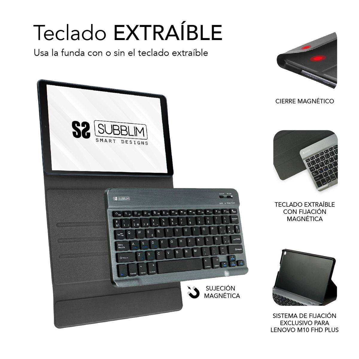 Funda Con Teclado En Español Para Lenovo Tab M10 TB-X606F y TB-X606X Negro