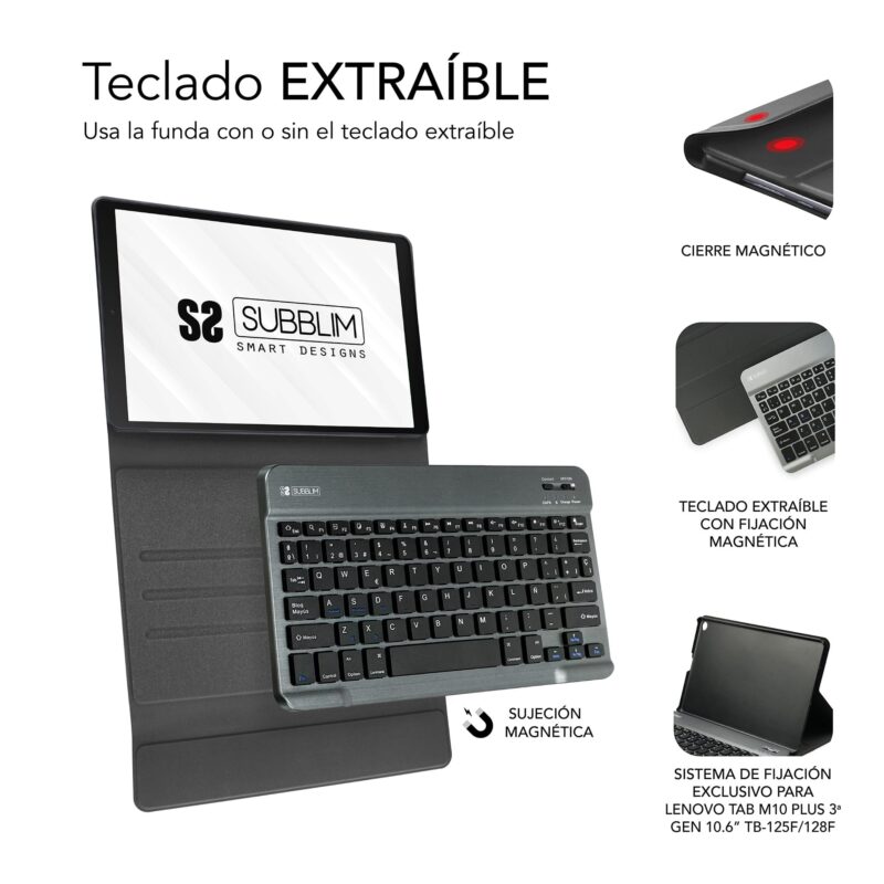 ✅ Funda con teclado LENOVO TAB M10 PLUS 3A GEN 10.6” TB-125F/128F Keytab Pro BT