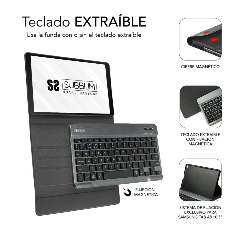 ✅ Funda con teclado SAMSUNG GT A8 10.5“ X200/205 KEYTAB PRO BT NEGRA