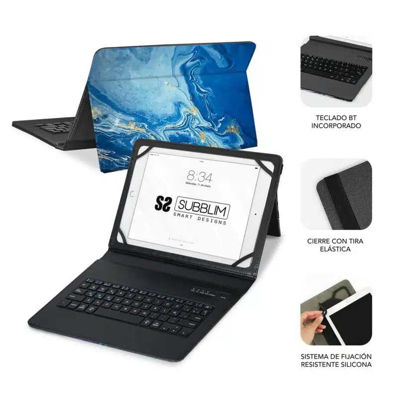 Funda Con Teclado Keytab Pro Bluetooth Trendy Mármol Azul - Imagen 3
