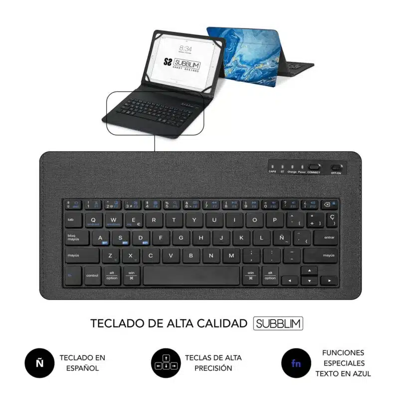 Funda Con Teclado Keytab Pro Bluetooth Trendy Mármol Azul - Imagen 5