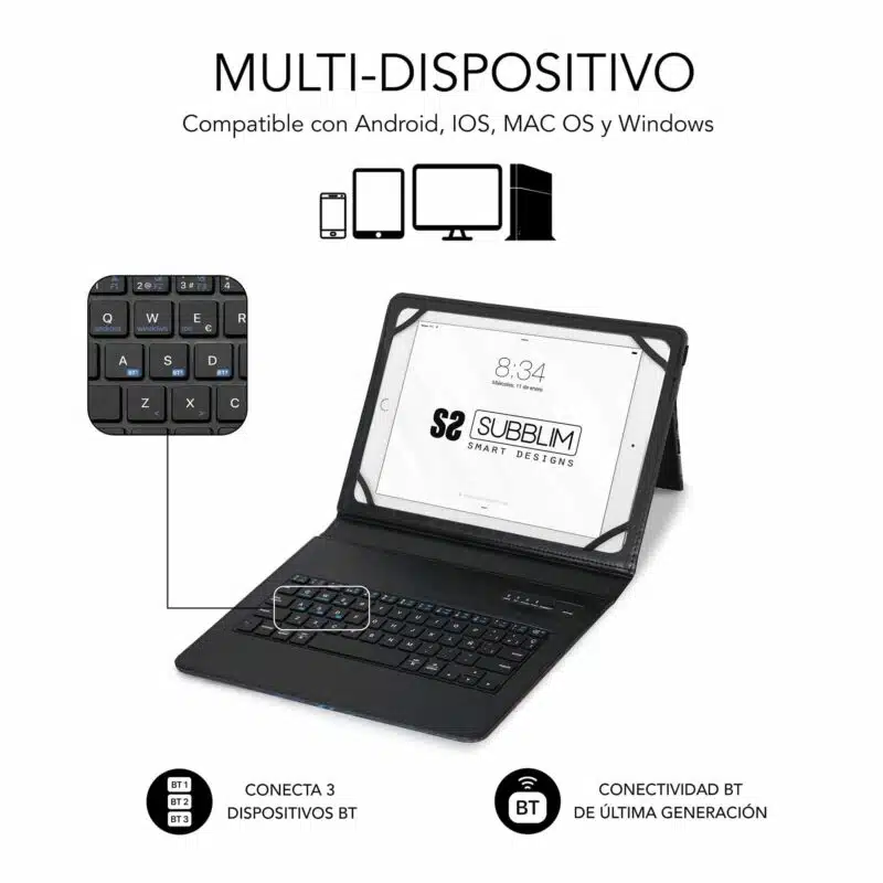 Funda Con Teclado Keytab Pro Bluetooth Trendy Mármol Azul - Imagen 4