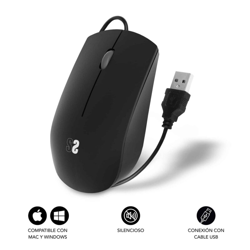 ✅ Ratón Business Silencioso con cable USB 1200 DPI - Negro