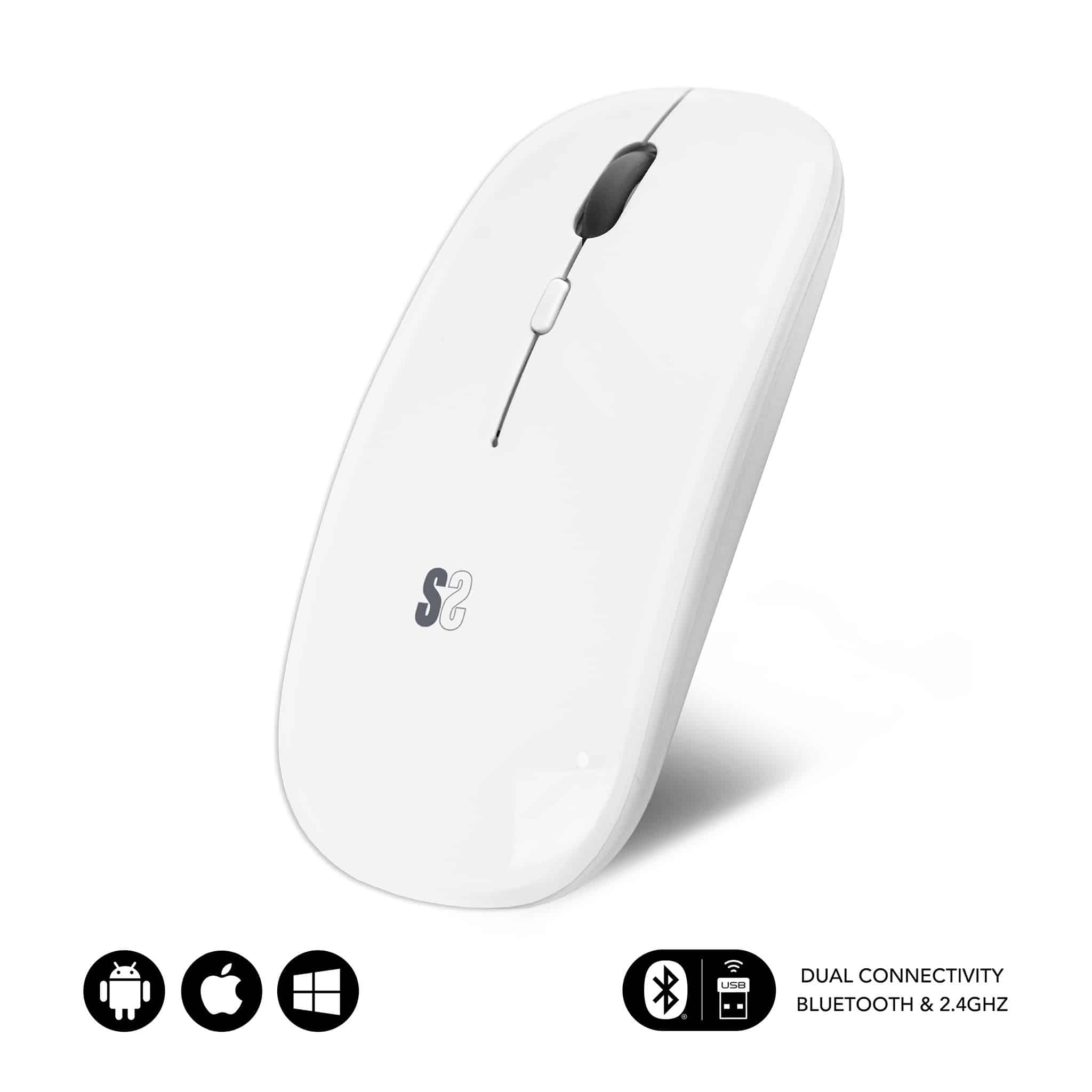 Ratón Inalámbrico por Bluetooth Subblim Dual Flat/ Batería recargable/  Hasta 1600 DPI/ Blanco