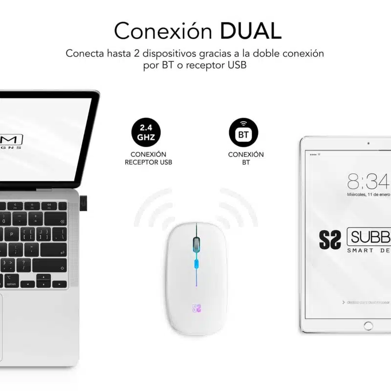 Ratón Inalámbrico Led Dual Flat Mouse  Blanco - Imagen 2