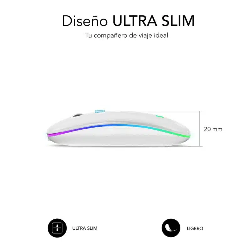 Ratón Inalámbrico Led Dual Flat Mouse  Blanco - Imagen 4