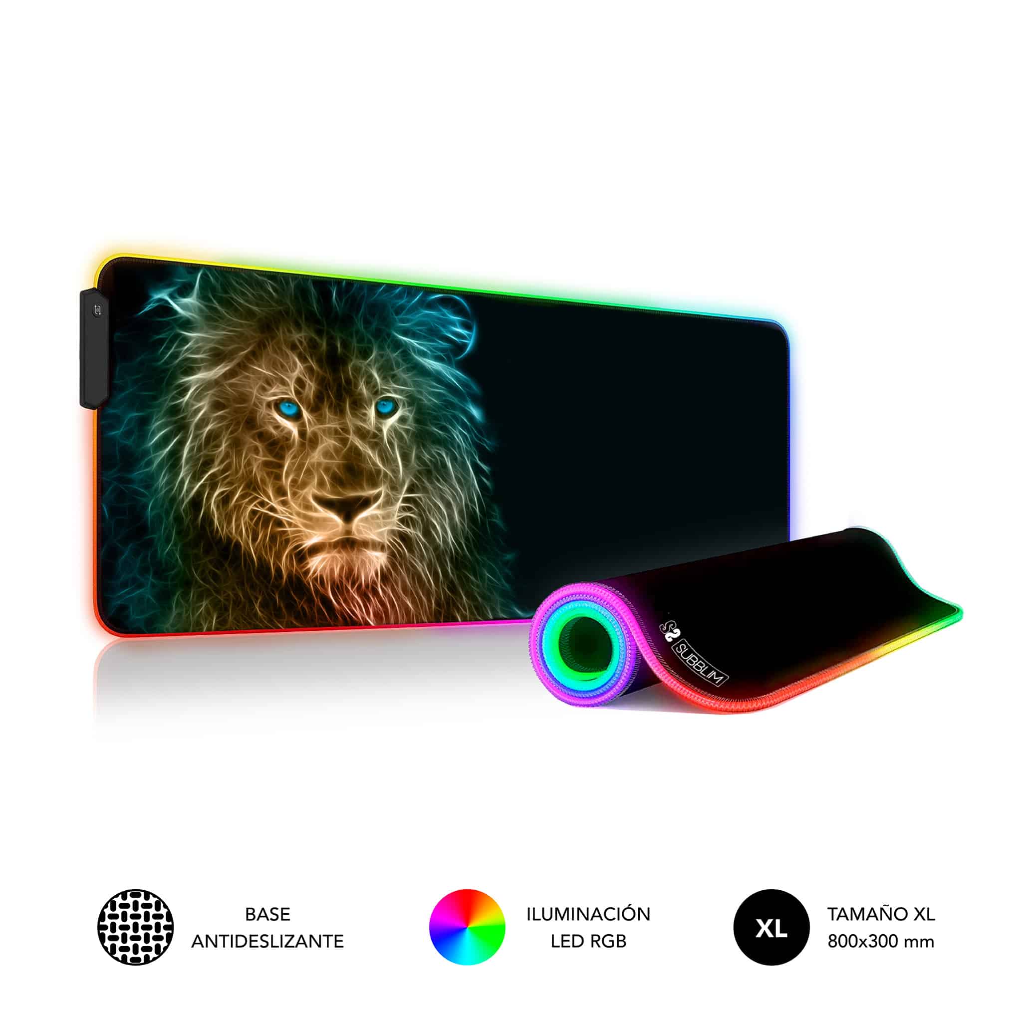 ✓ Alfombrilla ratón XL con luz led RGB 9 colores León