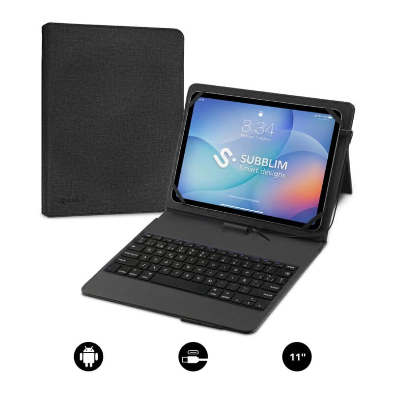 Funda para Tablet Con Teclado Usb C Keytab Pro Usb 9.6"a 11"  Negro