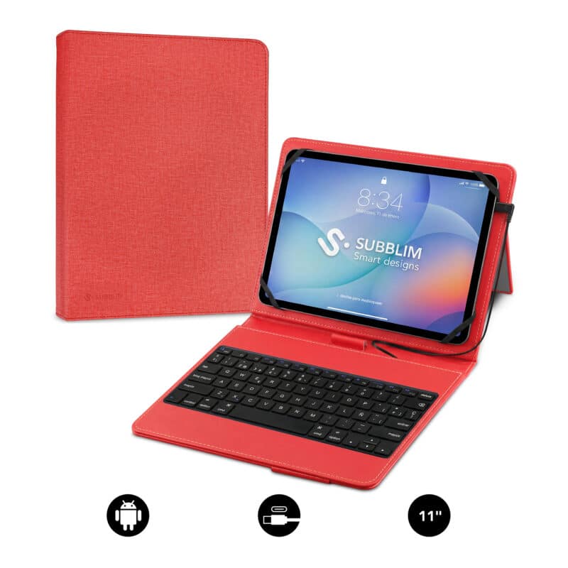 Funda para Tablet Con Teclado Usb C Keytab Pro Usb 9.6"a 11"  Rojo