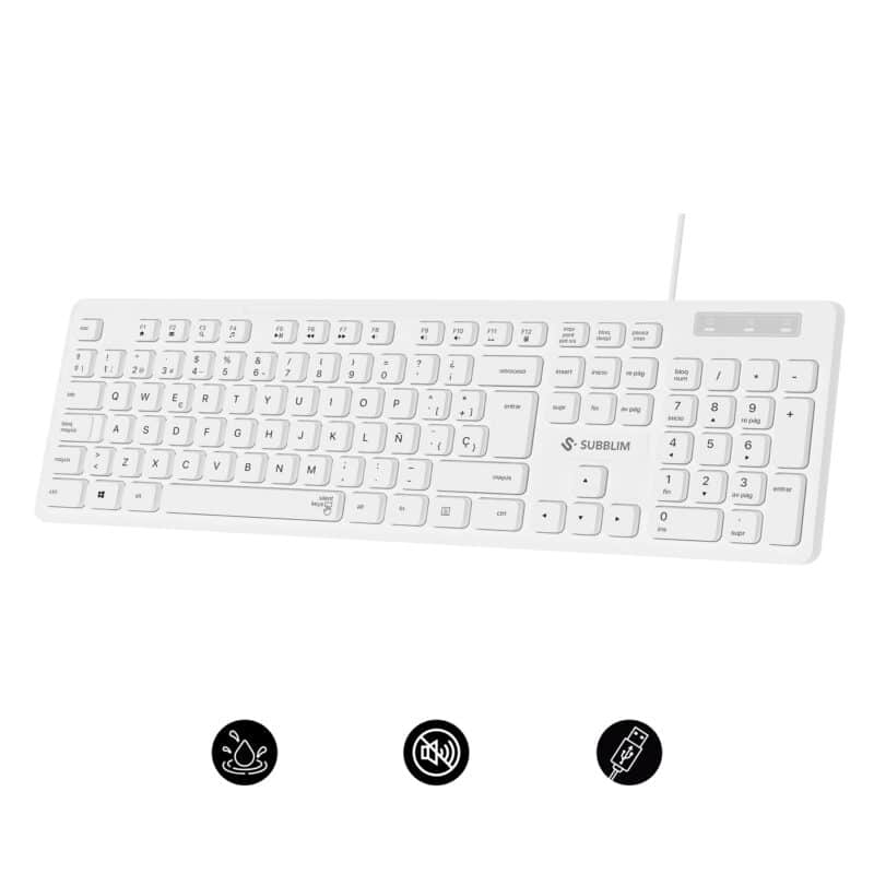 Teclado Business Slim Silencioso Con Cable Usb Blanco