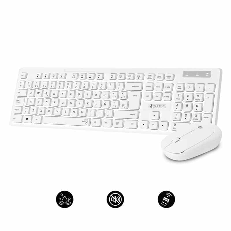 Ensemble clavier et souris professionnels sans fil 2,4 GHz, fin et silencieux, blanc