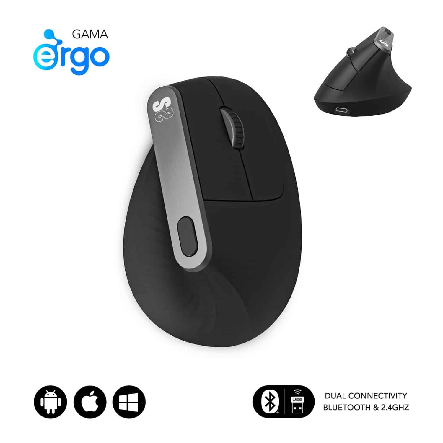 SUBMO-EDNVW01 NATURE VERTICAL ERGO DUAL MOUSE BATTERY BLACK 1