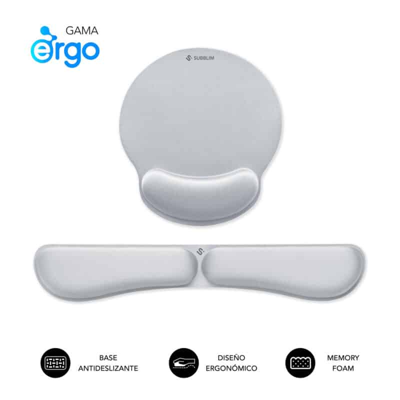 Pack Ergo Memoryflex - Conjunto de alfombrilla para ratón y reposamuñecas para teclado Plata