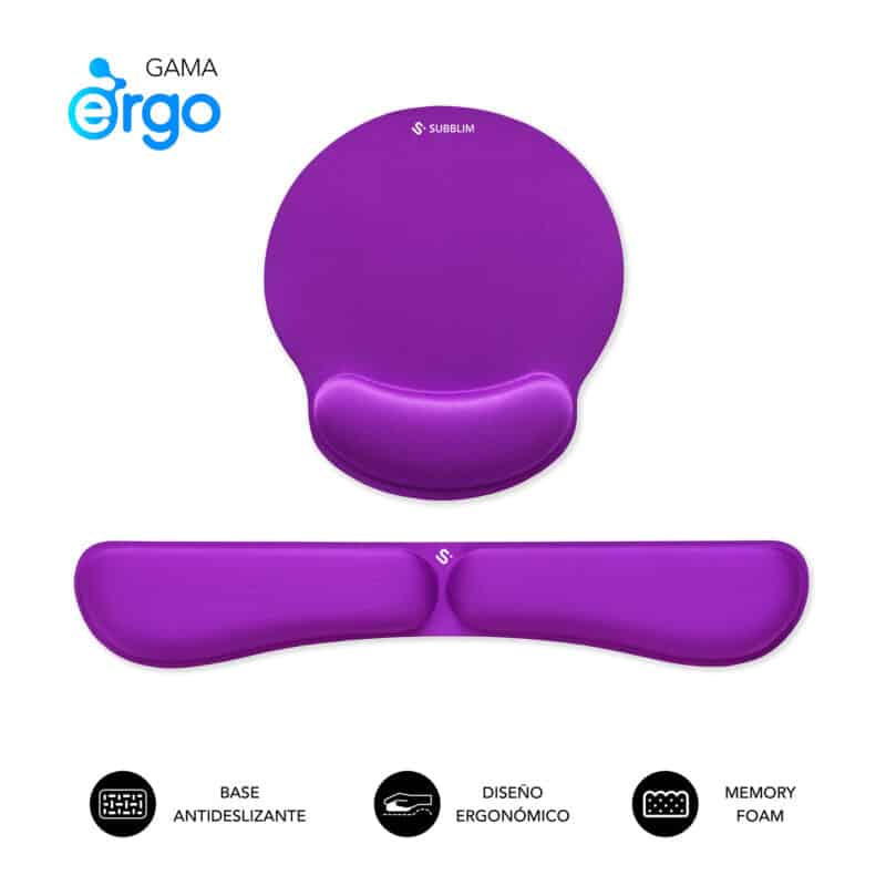 Pack Ergo Memoryflex - Conjunto de alfombrilla para ratón y reposamuñecas para teclado Púrpura